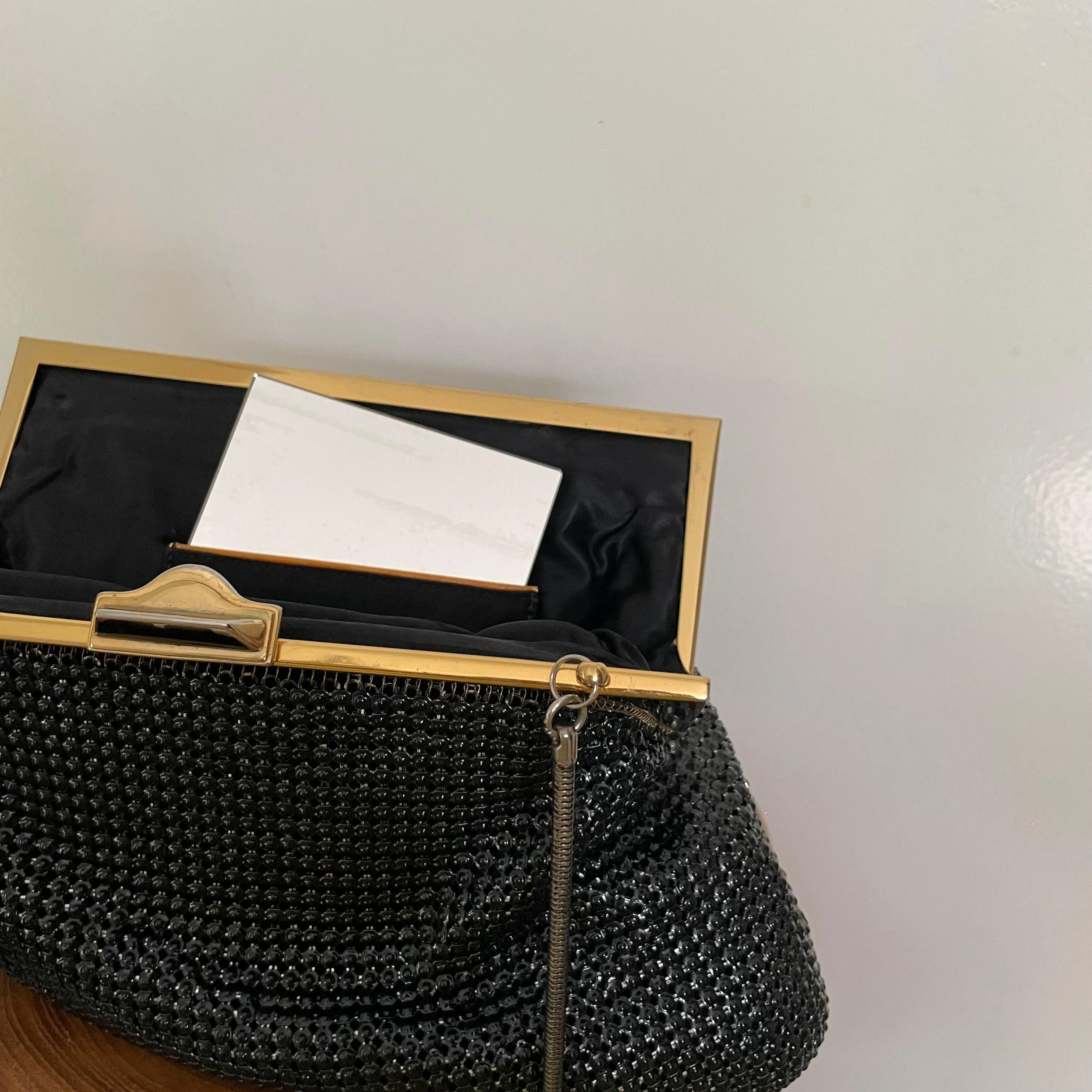 Vintage 1970s Black Glo Mesh Evening bag Signed by Park Lane N.S.W