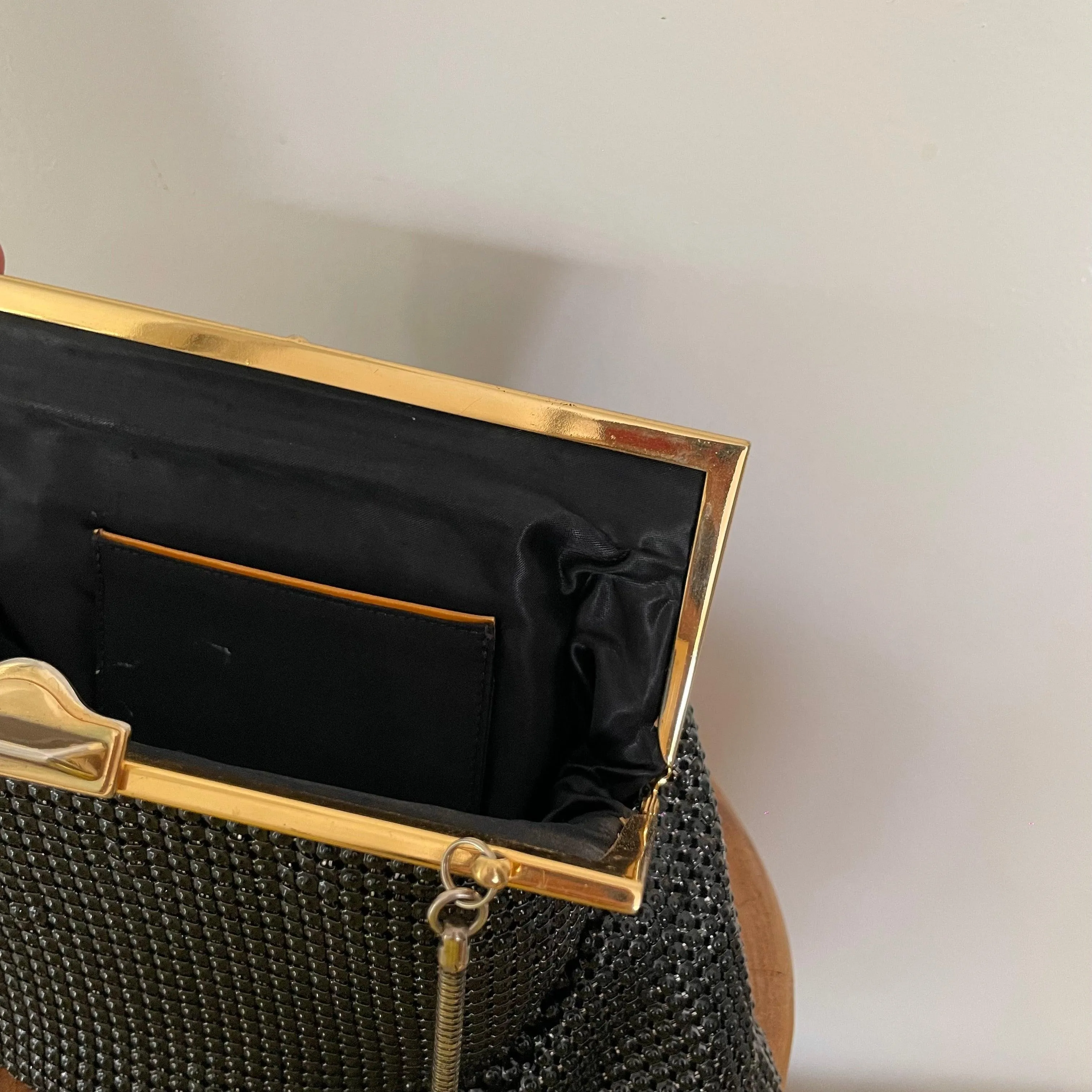 Vintage 1970s Black Glo Mesh Evening bag Signed by Park Lane N.S.W