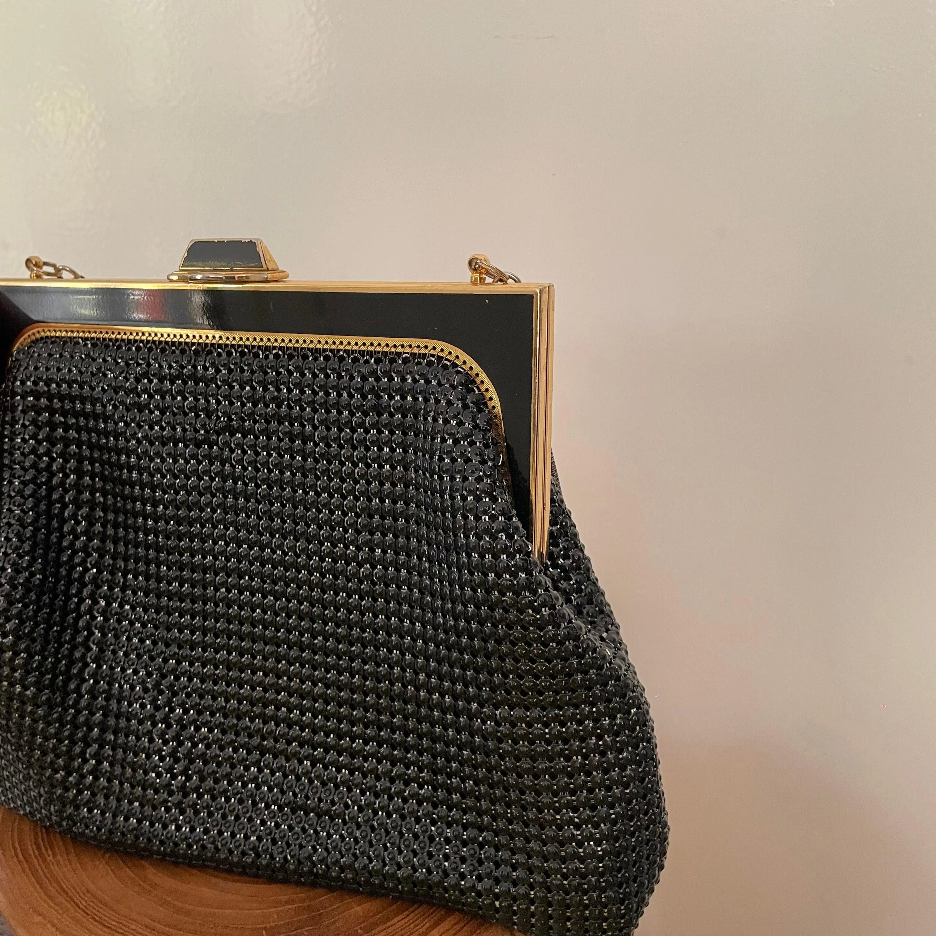 Vintage 1970s Black Glo Mesh Evening bag Signed by Park Lane N.S.W