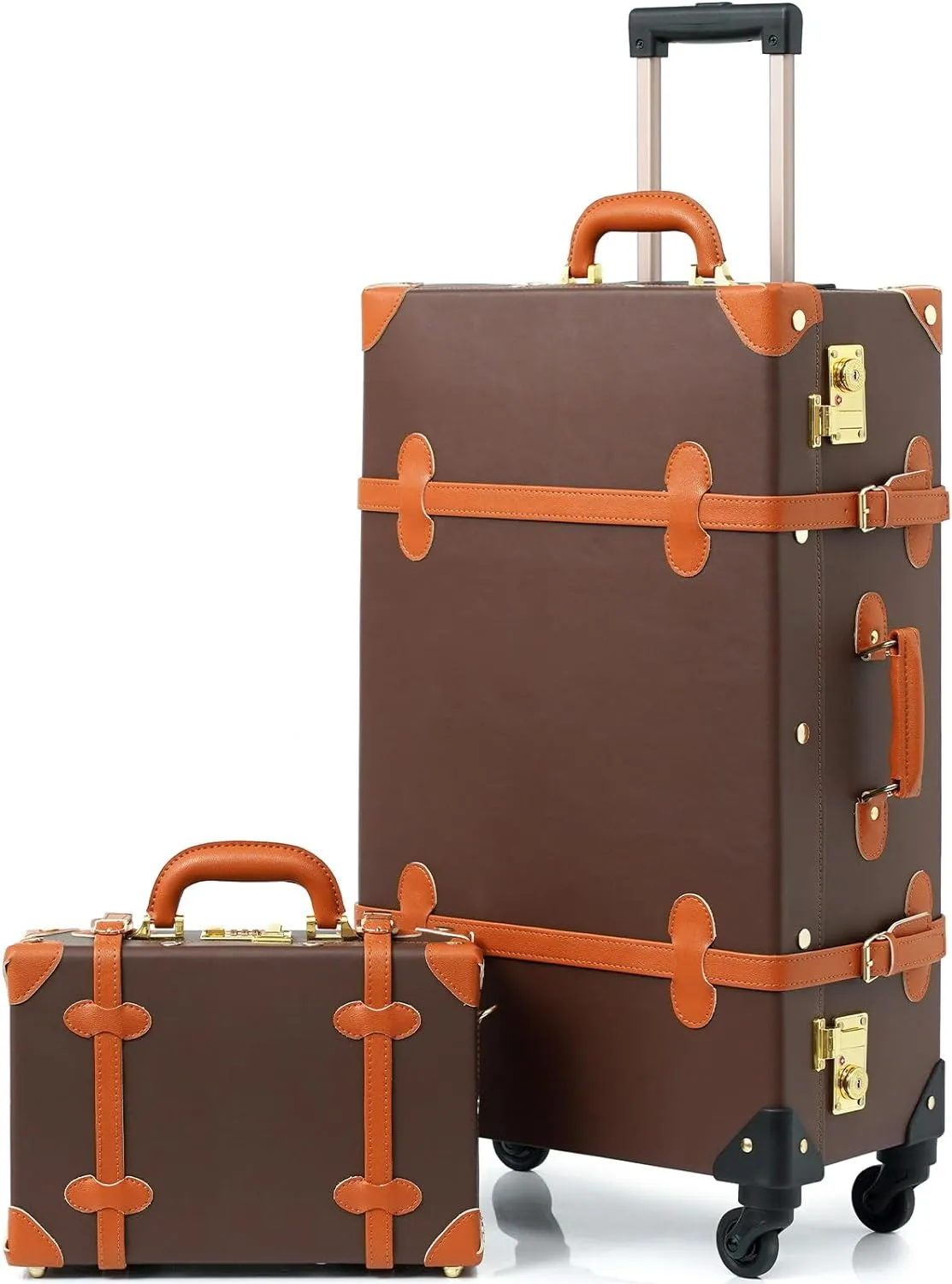 Vintage Style 2pc White Spinner Wheel Luggage Suitcase Set
