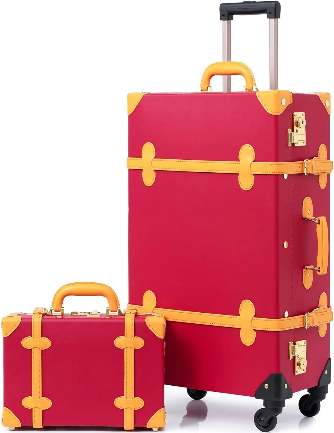 Vintage Style 2pc White Spinner Wheel Luggage Suitcase Set
