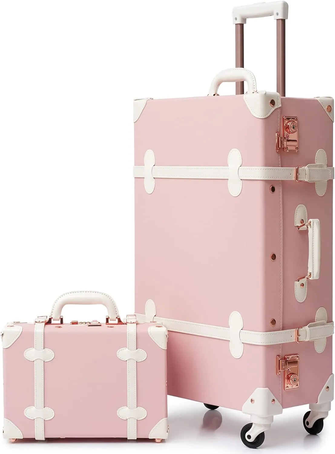 Vintage Style 2pc White Spinner Wheel Luggage Suitcase Set