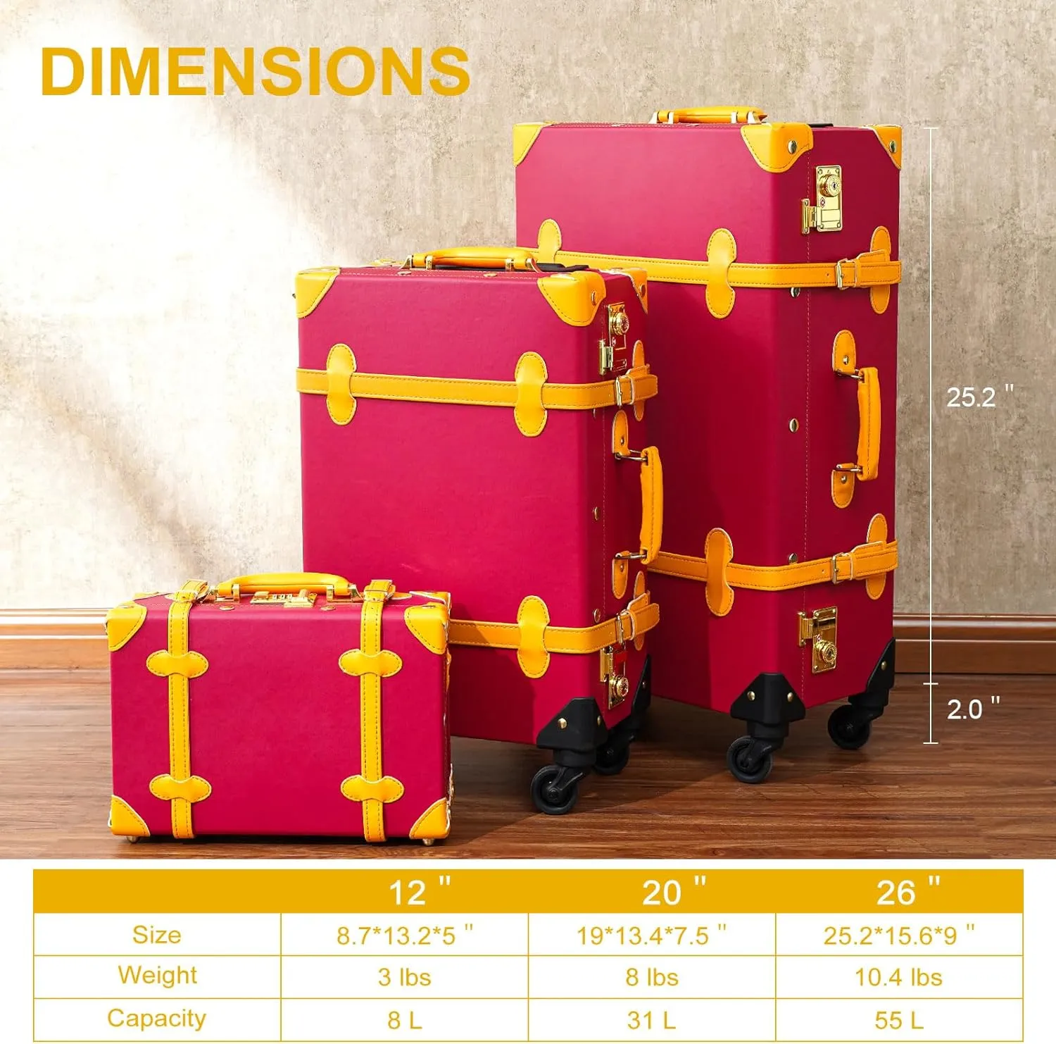 Vintage Style 2pc White Spinner Wheel Luggage Suitcase Set