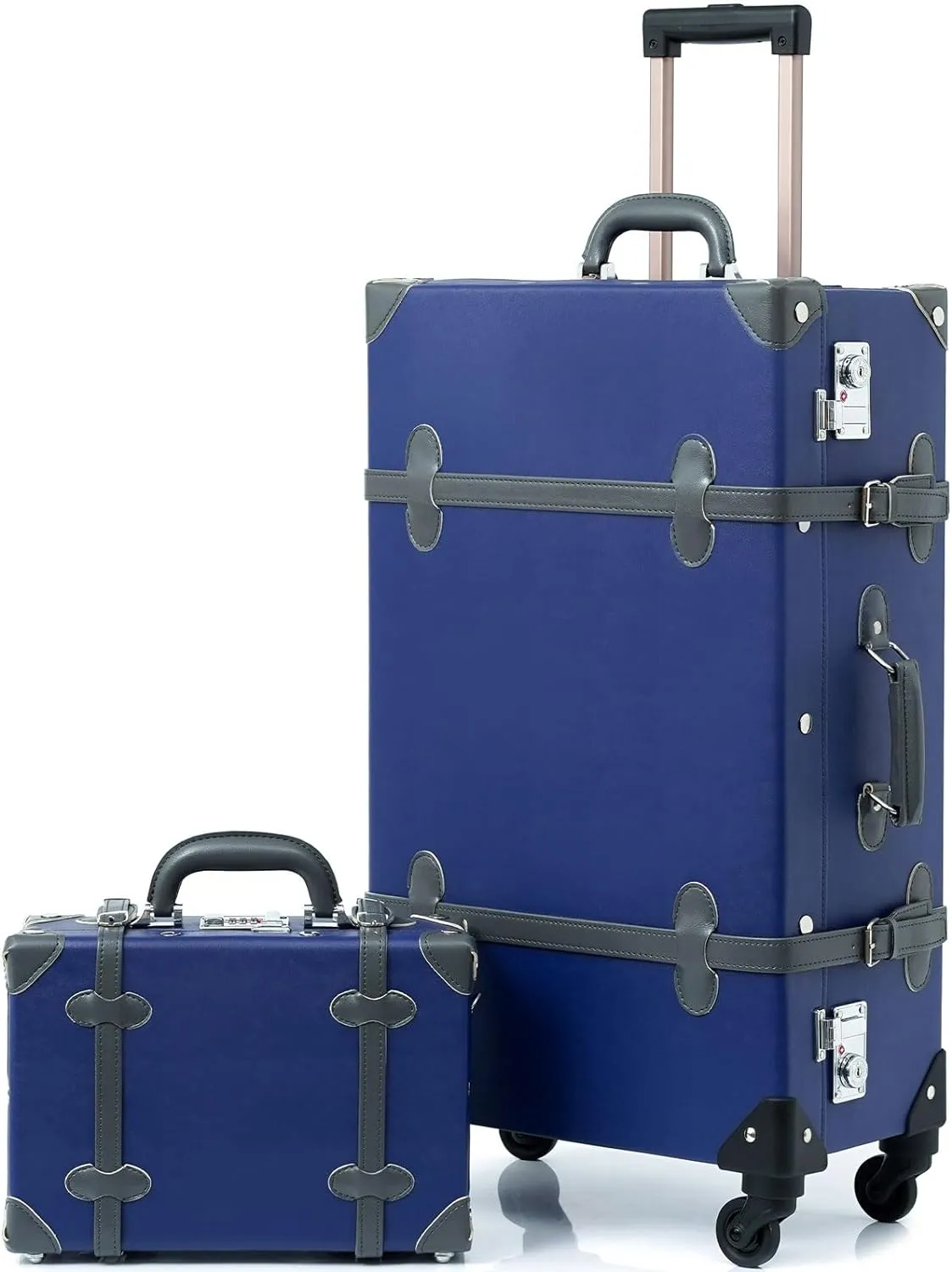 Vintage Style 2pc White Spinner Wheel Luggage Suitcase Set