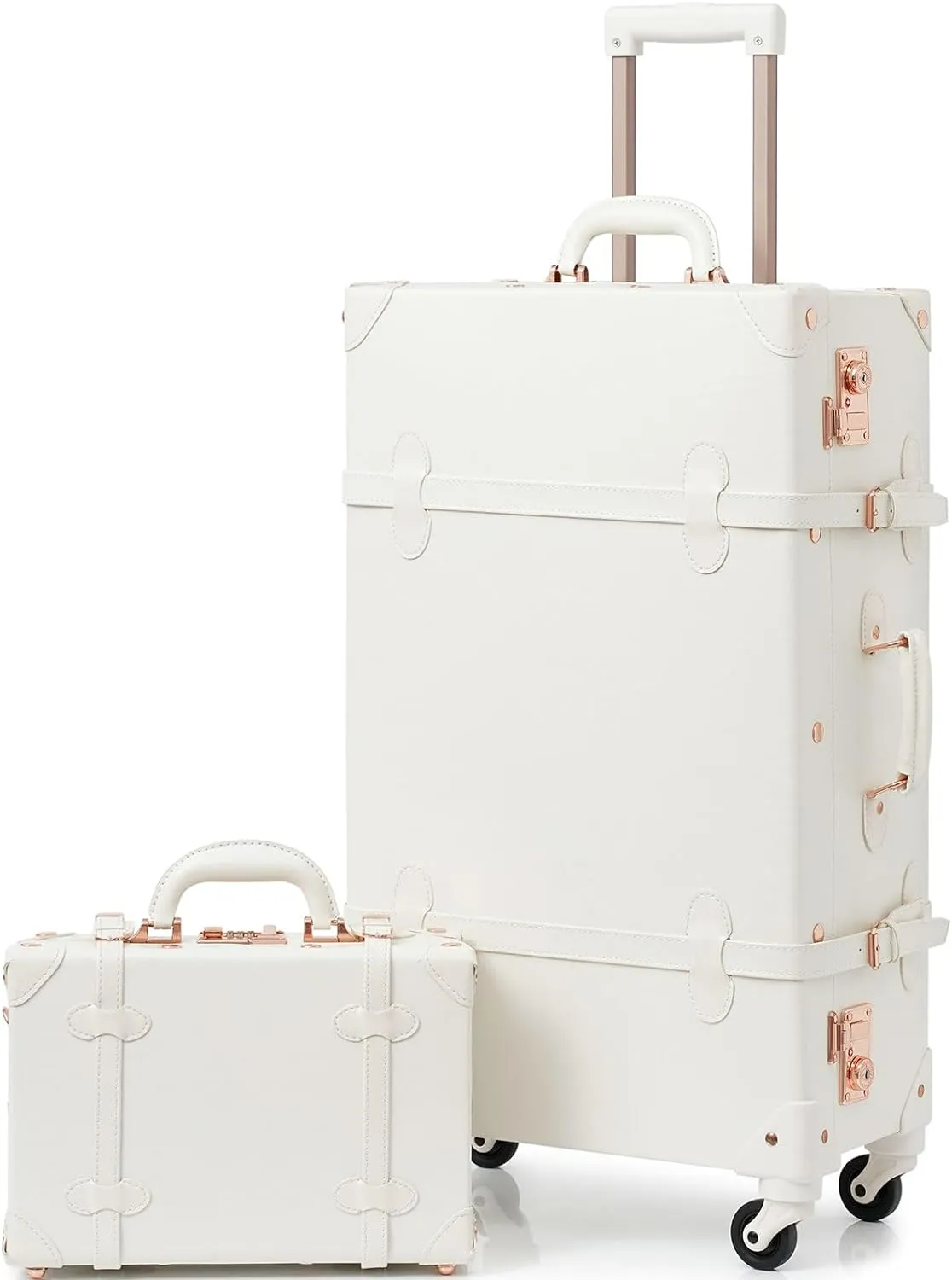 Vintage Style 2pc White Spinner Wheel Luggage Suitcase Set