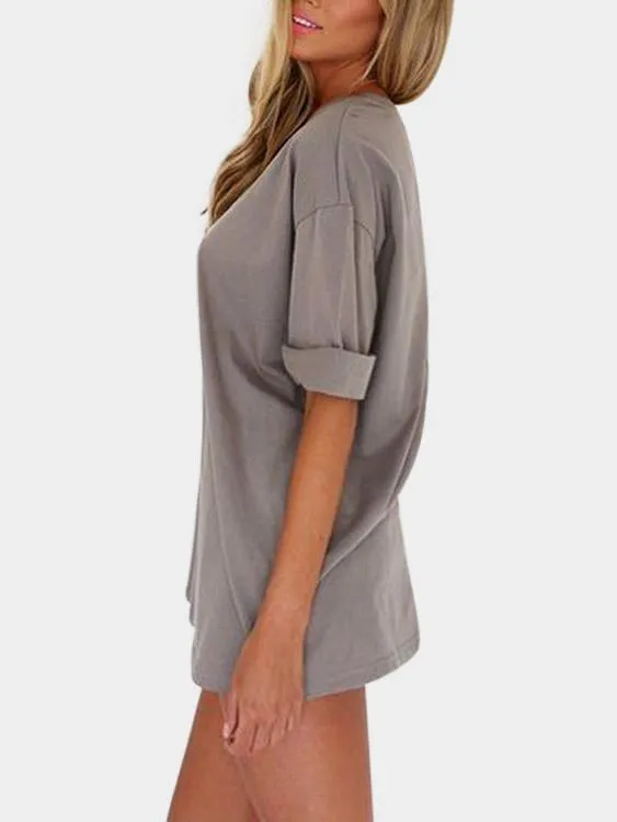 Wholesale Crew Neck Plain Half Sleeve Grey Mini Dress