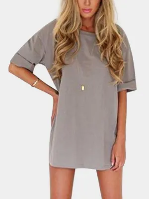 Wholesale Crew Neck Plain Half Sleeve Grey Mini Dress