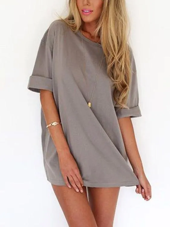 Wholesale Crew Neck Plain Half Sleeve Grey Mini Dress