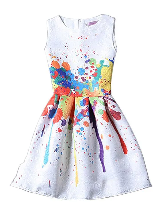Wholesale Crew Neck Sleeveless Floral Print Zip Back Ruffle Hem Mini Dress