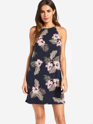 Wholesale Navy Floral Print Mini Dress