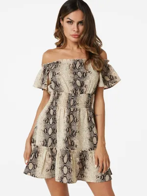 Wholesale Off The Shoulder Short Sleeve Snake Mini Dress