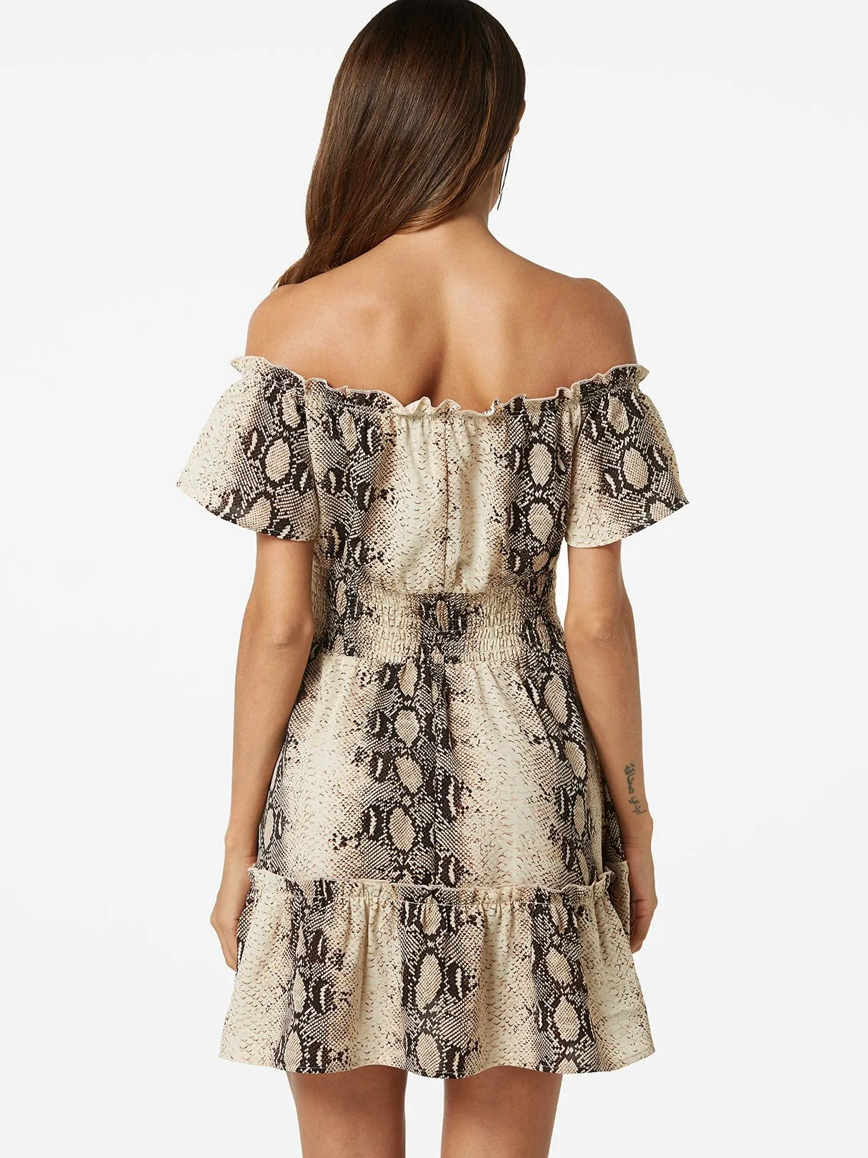 Wholesale Off The Shoulder Short Sleeve Snake Mini Dress