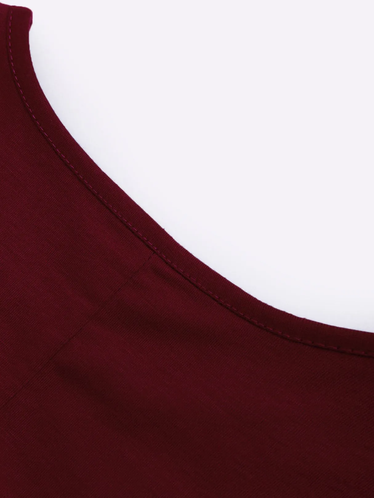 Wholesale Round Neck Plain Sleeveless Flounced Hem Burgundy Mini Dress
