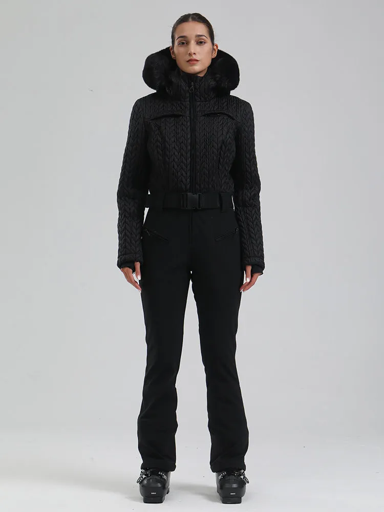 Women's Gsou Snow Mountain Chic Faux-Fur Trim Flare Ski Suit