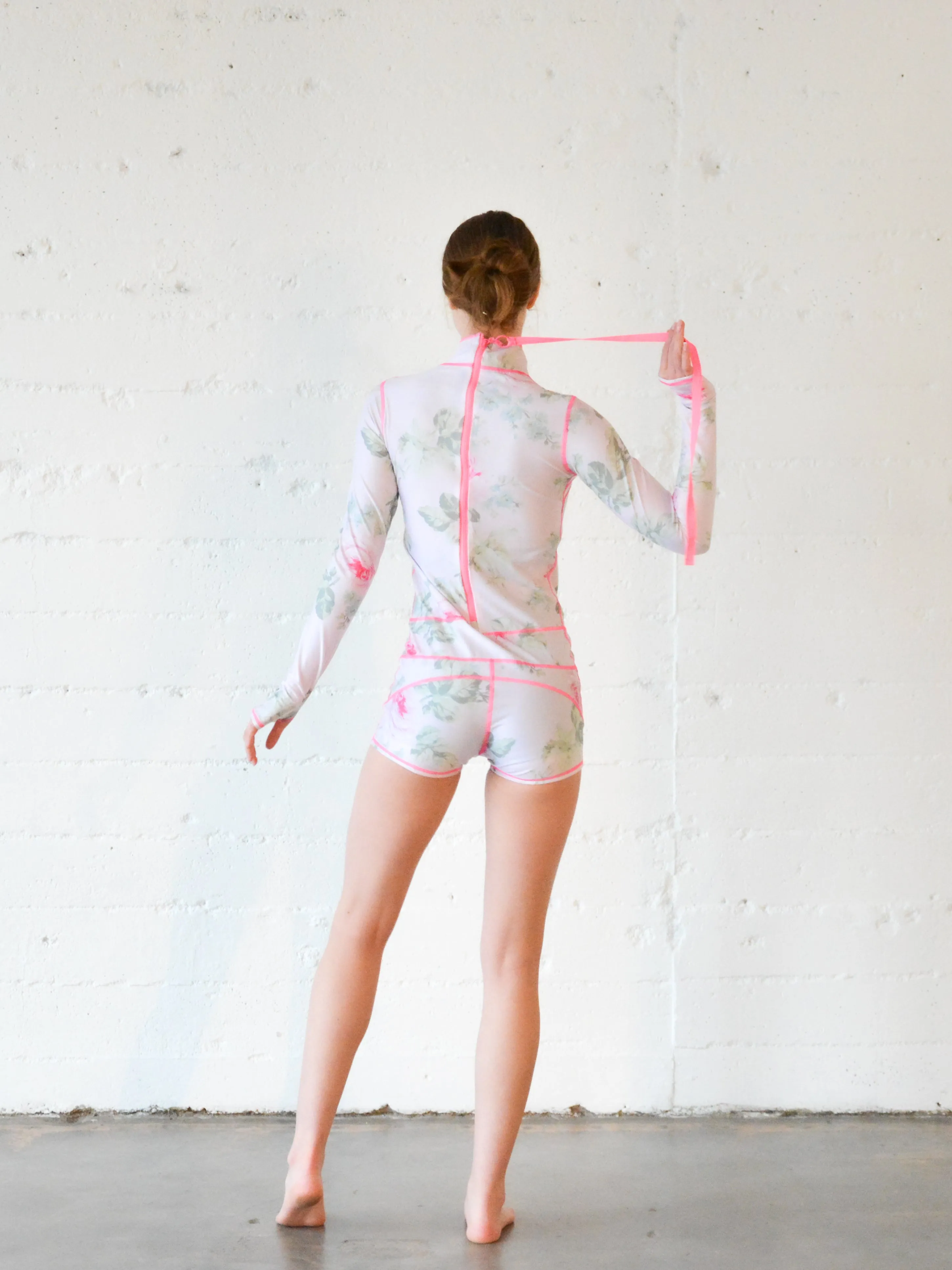WOMEN'S "CLASSIC" UPF 50  SUN PROTECTIVE SHORT SWIMSUIT - SHABBY CHIC™ COLLAB - ROYAL BOUQUET PINK