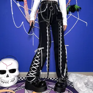 Y2K Punk Goth Emo Hot Girls Street Style Pants Dark Black Denim Jeans